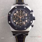 Swiss 3126 Audemars Piguet Replica Watch SS Black Bezel Leather Strap